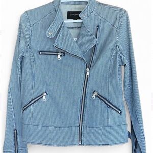 Banana Republic Factory Blue Striped Denim Moto Jacket Size Small Streetwear Y2K